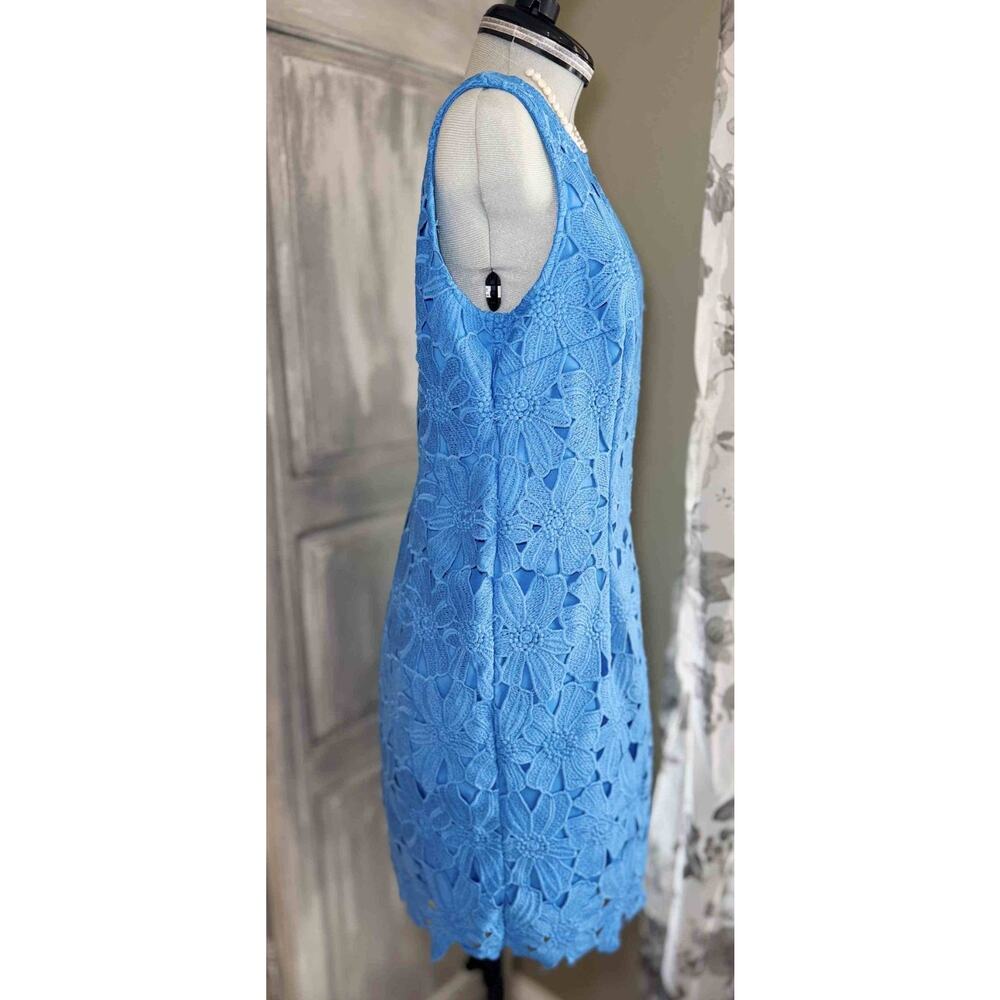 Ann Taylor Petite 10P Blue Daisy Floral Lace Sheath Dress Tank Sleeveless - Picture 4 of 15
